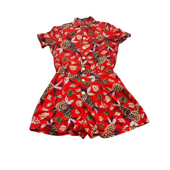 Polo Ralph Lauren Women's Red Pineapple Floral Print Button Down Romper Size 4 - Picture 2 of 12